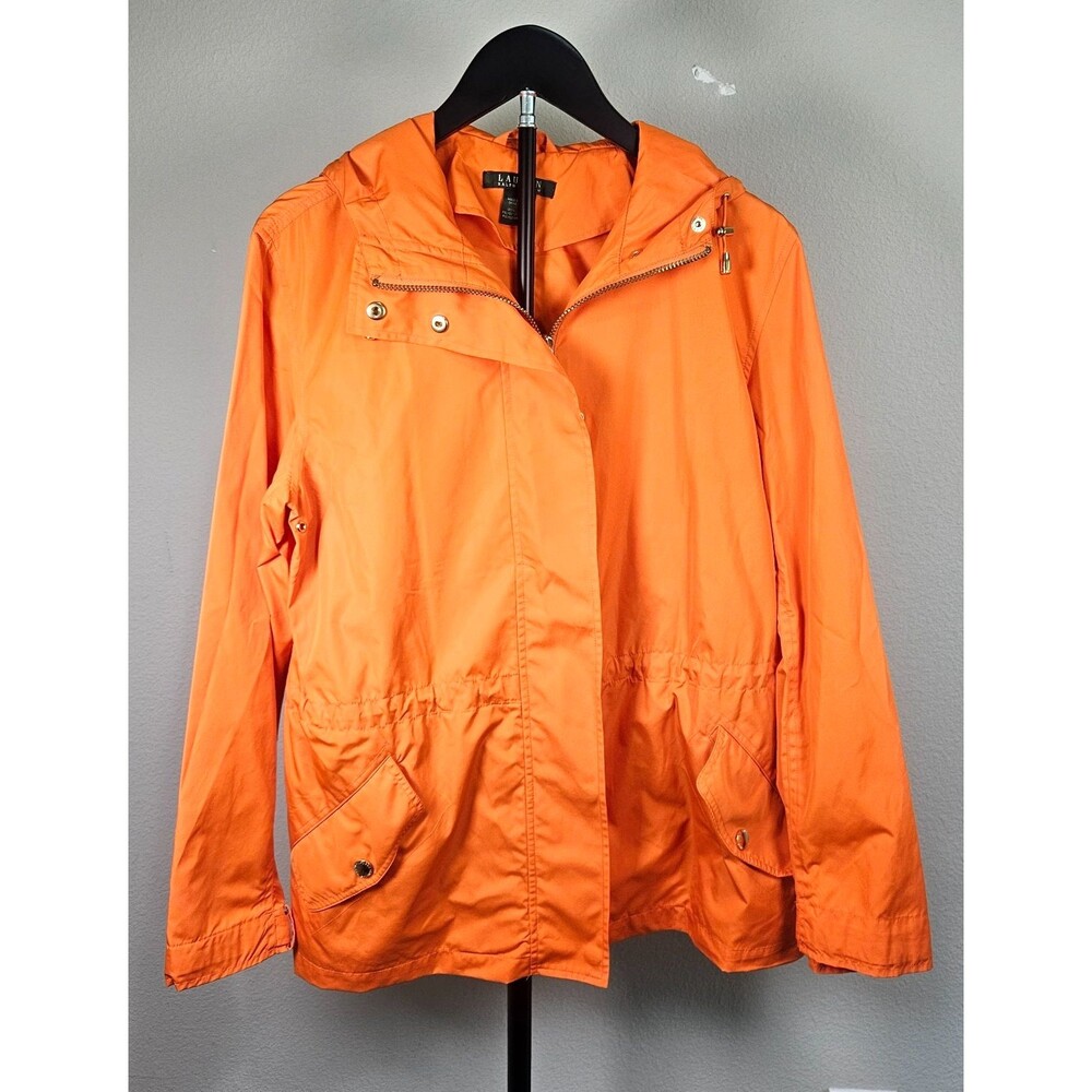 Lauren Ralph Lauren Orange Hooded Rain Jacket Women's Medium‎ Windbreaker Coat